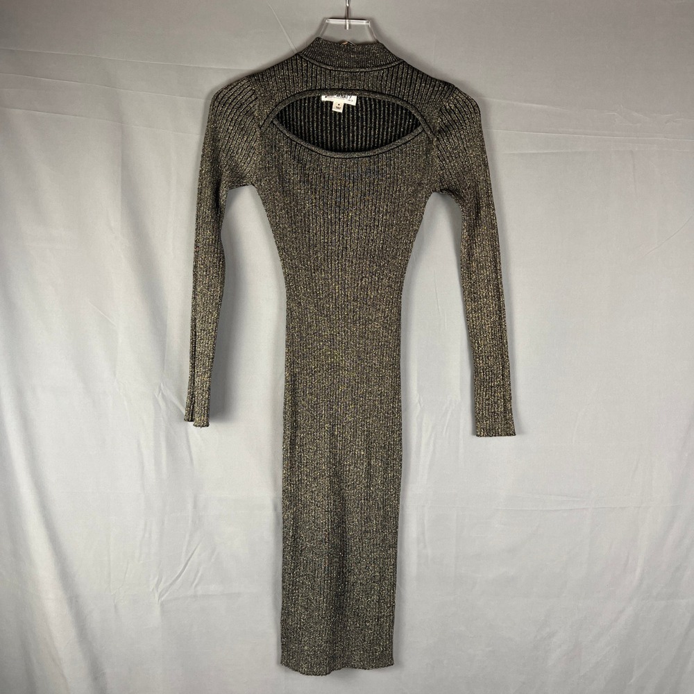 Say What? Bodycon Dress Womens M Olive Green Shimmering Ribbed Cutout Detail